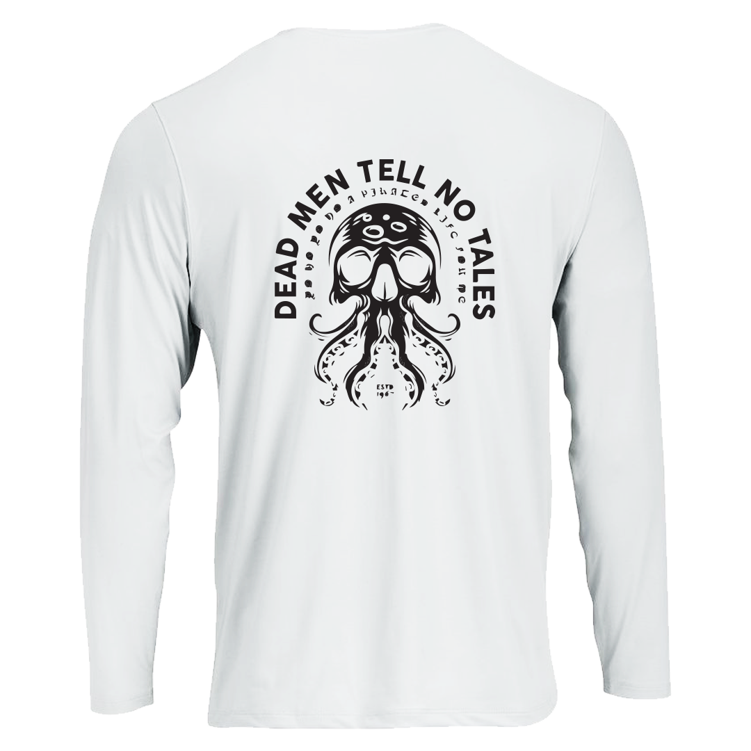 White long sleeve T-shirt with 'Dead Men Tell No Tales' Design