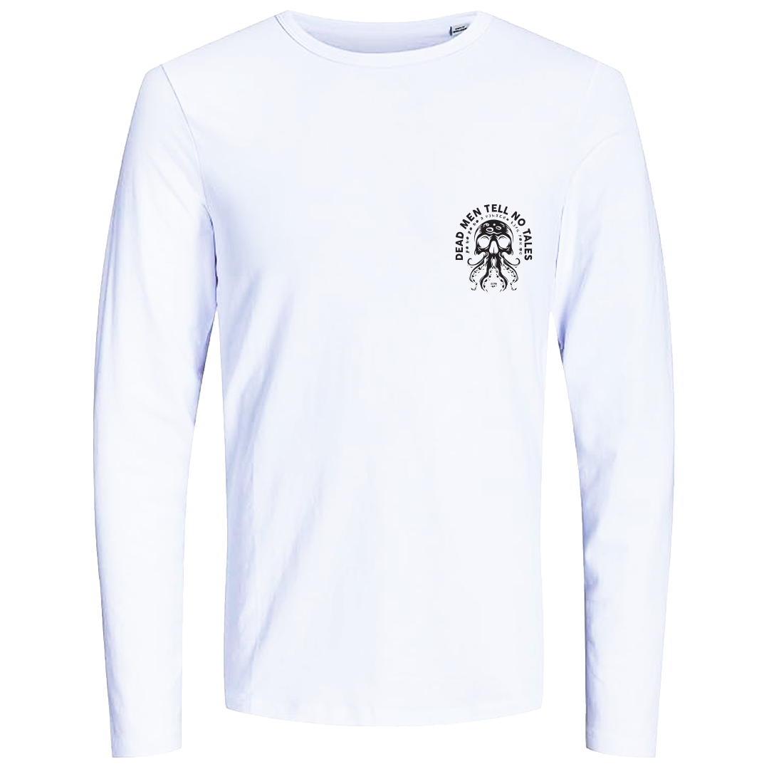 White long sleeve T-shirt with 'Dead Men Tell No Tales' Design